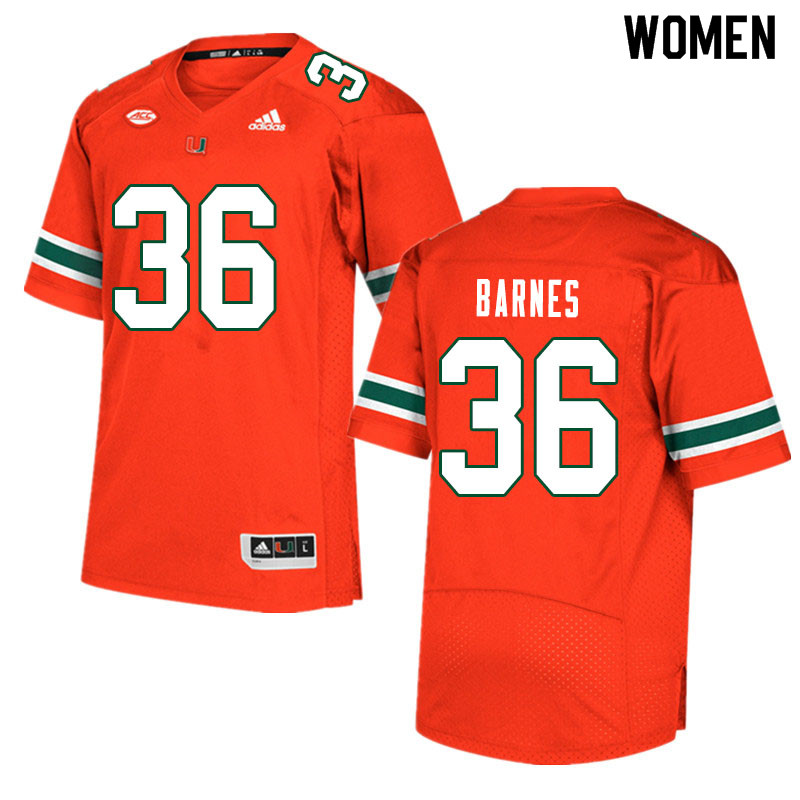 Women #36 Andrew Barnes Miami Hurricanes College Football Jerseys Sale-Orange - Click Image to Close